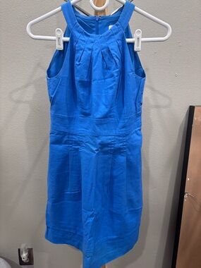 LOFT Bright Blue Sleeveless Pleated Neck Dress